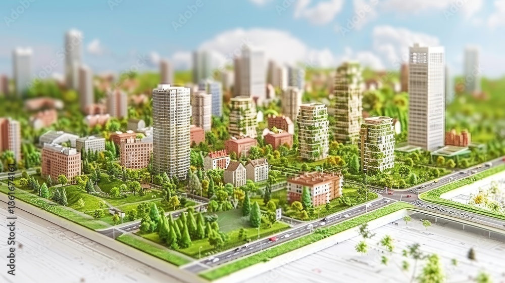 Obraz premium Cityscape model, green buildings