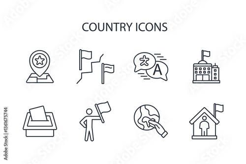 country icon set.vector.Editable stroke.linear style sign for use web design,logo.Symbol illustration.