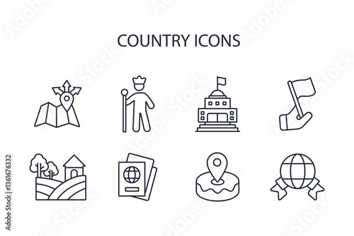 country icon set.vector.Editable stroke.linear style sign for use web design,logo.Symbol illustration.
