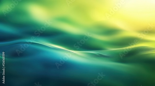Vibrant abstract blend of green, blue, and yellow creates a captivating depth and dynamic movement. A unique visual experience