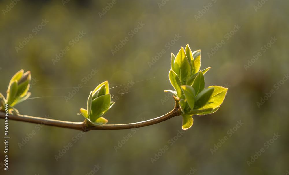 Young spring leaves budding on a branch with a blurred green background. Symbol of growth, renewal, and nature's awakening. Fresh, vibrant, and perfect for eco or seasonal themes Young spring leaves budding on a branch with a blurred green background. Symbol of growth, renewal, and nature's awakening. Fresh, vibrant, and perfect for eco or seasonal themes