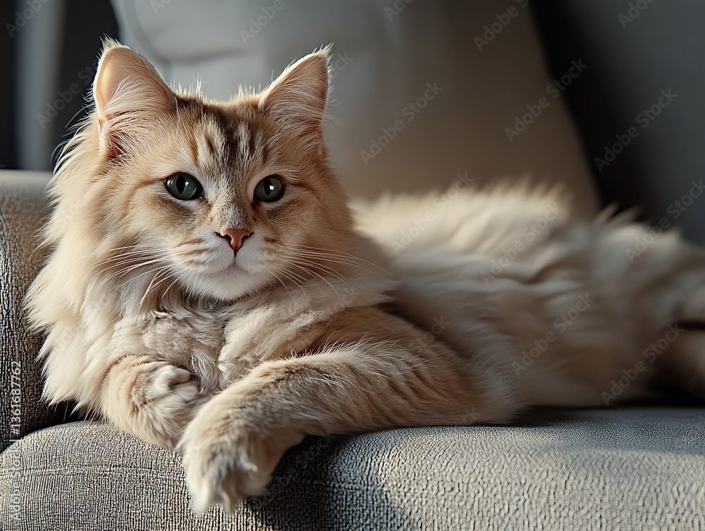 Obraz premium A fluffy cat laying on top of a couch