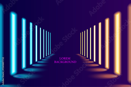 Dynamic Neon Glow with Spotlight Beams – Luminous neon light streaks combined with soft spotlight effects for a dramatic stage setting.