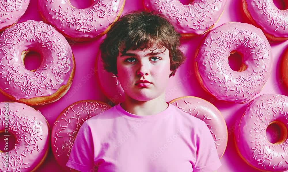 Boy fashion pink donuts lover.