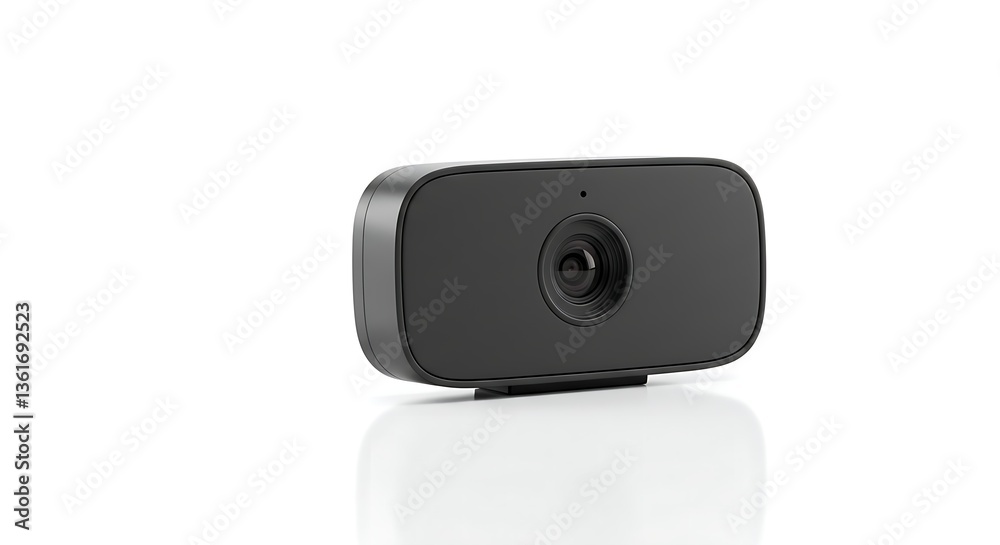 Modern webcam mockup, placed on a white background with a soft reflection