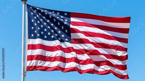 Distant View of the American Flag Waving Gracefully in a Gentle Breeze