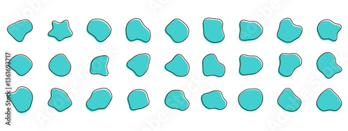 Organic colorful blob shapes. Round abstract organic shape collection. Pebble, drops and stone silhouettes. Random abstract liquid organic irregular blotch shapes.