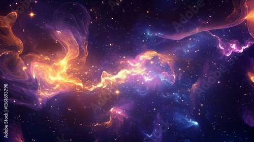 スピリチュアル空間幻想的なパープルとゴールドの宇宙星雲月夜ファンタジー