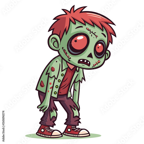 Create a bold, vector illustration of a bloodied zombie, emphasizing aggressive, dynamic strokes and intense detail.  Include visceral textures.