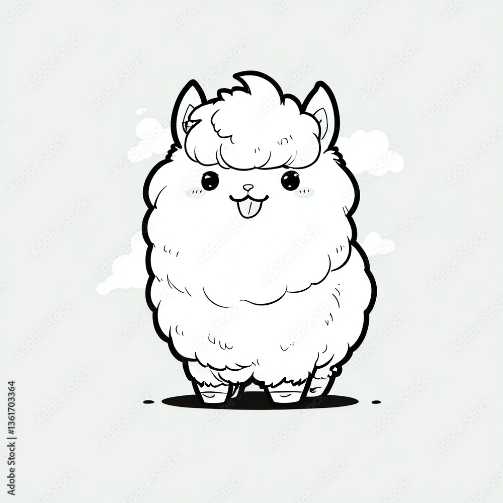 Fototapeta premium Adorable Fluffy Alpaca Illustration: A Cute and Cheerful Cartoon Animal Design