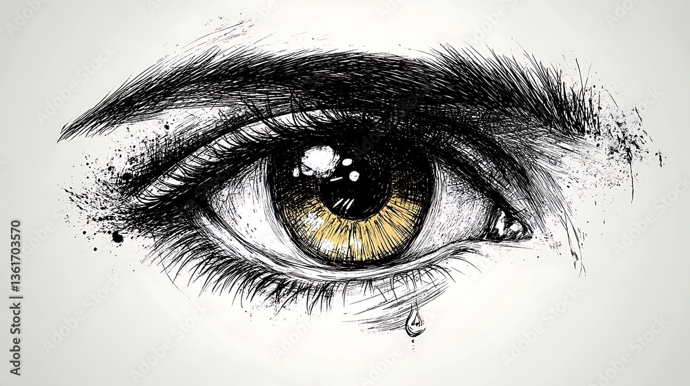 A drawing of an eye with a tear. A drawing of an eye with a tear.