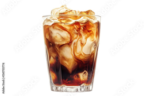 Iced Coffee Swirls With Creamy Milk In A Rocks Glass, A Refreshing Summer Beverage Bursting With Cool Energy And Deliciousness Isolated on Transparent Background
