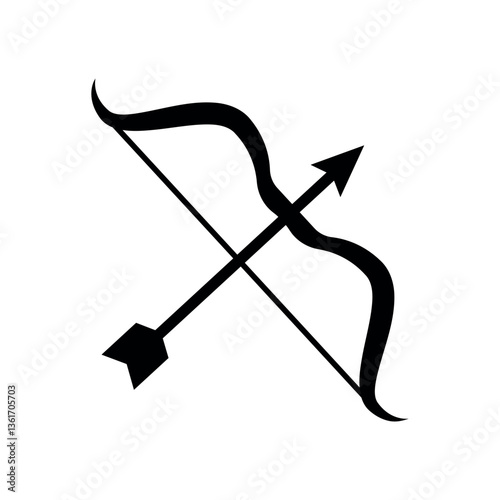Archery bow and arrow black silhouette. Isolated vector illustration for horoscope design, Lag Baomer holiday, archery sports club
