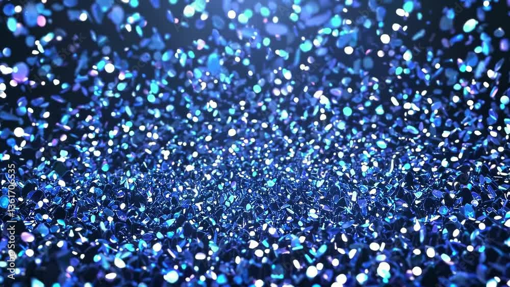 Vibrant blue glitterfall cascading with shimmering light reflections Vibrant blue glitterfall cascading with shimmering light reflections