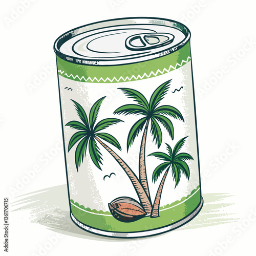 Create a bold, vector illustration of a can of coconut cream, emphasizing strong graphic lines and impactful design.