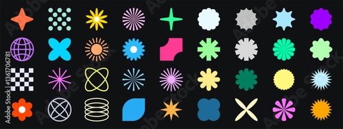 Set, collection geometric shapes. Trendy set with shapes different style. Bauhaus, futuristic, memphis. set of black bauhaus shapes, geometric abstract shapes.