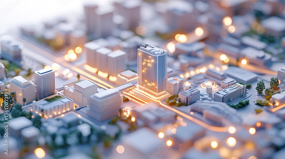 Obraz premium vibrant miniature cityscape with glowing lights, showcasing modern urban planning and futuristic architecture
