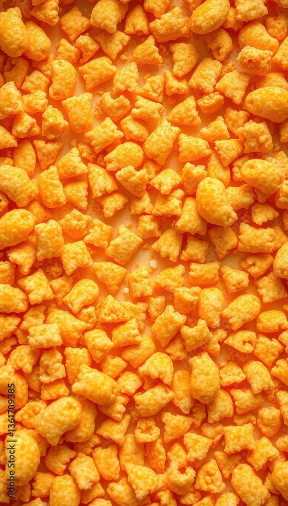 Close-up of crunchy, orange goldfish cracker crumbs forming a textured background, food photography, illustration Close-up of crunchy, orange goldfish cracker crumbs forming a textured background, food photography, illustration