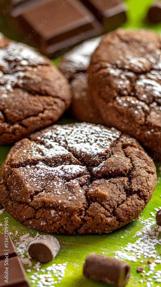 Fototapeta premium Delicious Chocolate Cookies with Powdered Sugar
