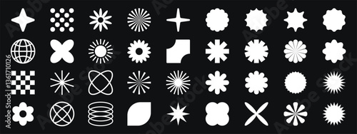 Set, collection geometric shapes. Trendy set with shapes different style. Bauhaus, futuristic, memphis. set of black bauhaus shapes, geometric abstract shapes.