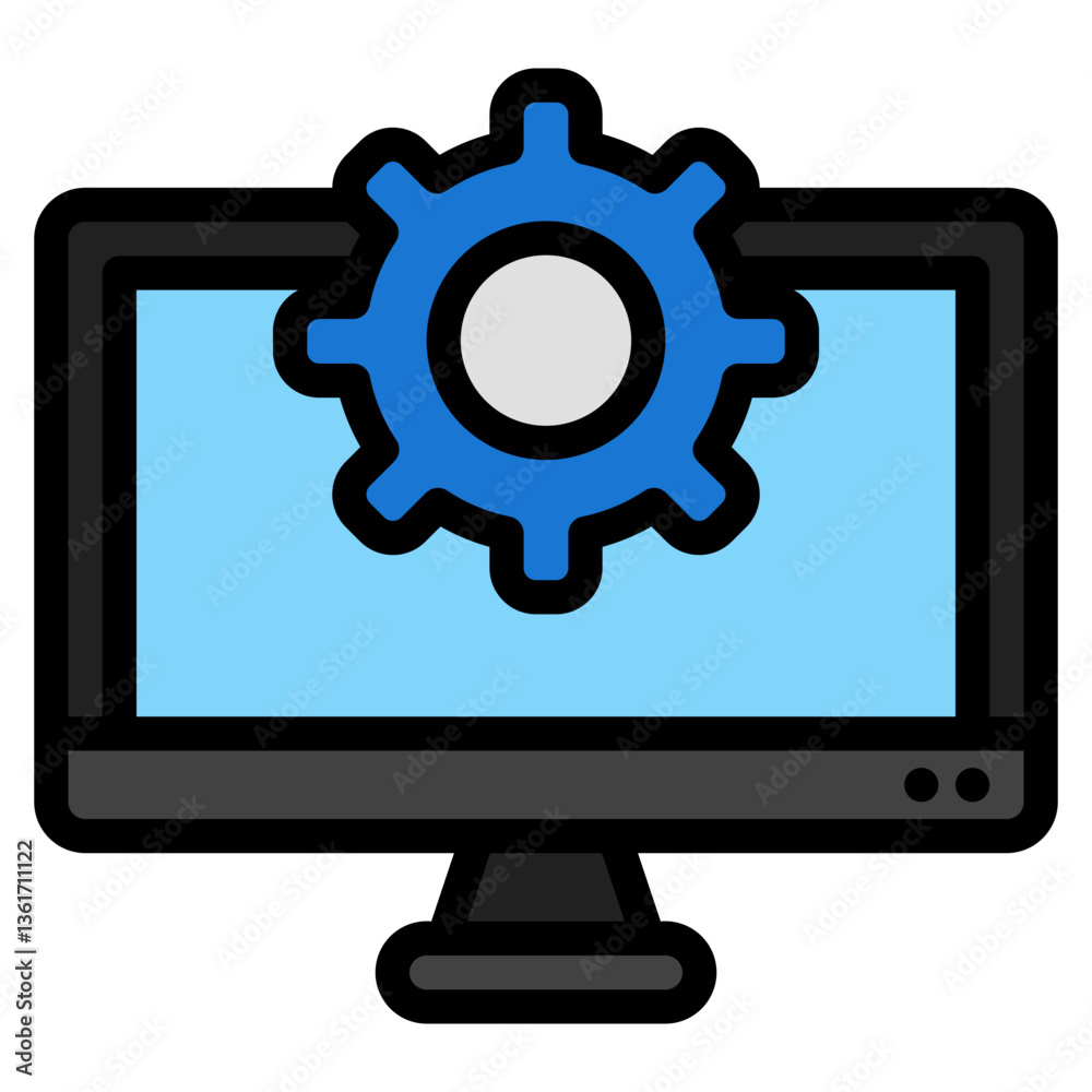 Computer monitor with a gear on top, suitable for technology or industrial concept designs, websites, and presentations needing a mechanical touch. Computer monitor with a gear on top, suitable for technology or industrial concept designs, websites, and presentations needing a mechanical touch.