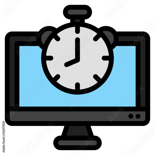 Computer monitor displaying stopwatch, perfect for time management concepts, productivity, scheduling, work deadlines, software development, and project management visuals.