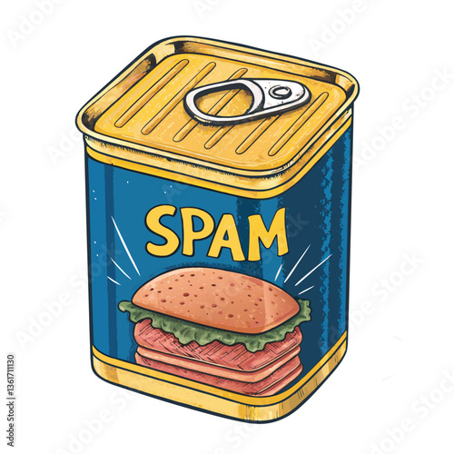 Create a bold, vector illustration of a Spam luncheon meat can.  Emphasize strong lines and graphic style.