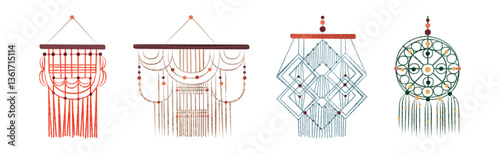 Handcrafted Macrame Lace Ornament with String Vector Set