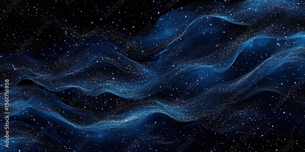 Fototapeta premium Dark blue cosmos swirls with white stars, creating a captivating, mysterious nightscape