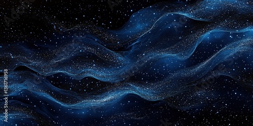 Dark blue cosmos swirls with white stars, creating a captivating, mysterious nightscape