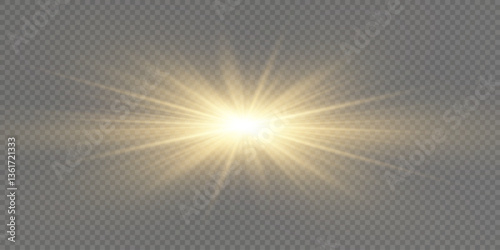 Glowing golden star.
Solar flare on a transparent background.