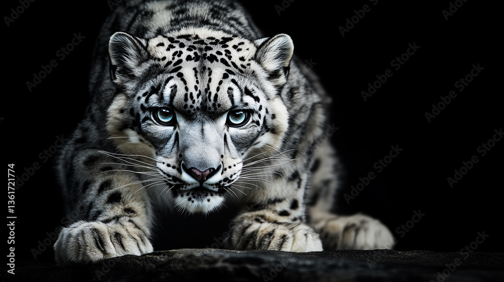 Obraz premium The regal posture of the snow leopard, the snow leopard in royal glory, the majestic presence of the snow leopard, the snow leopard sitting in royal aura, the regal posture of the snow leopard