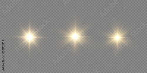 Glowing golden star.
Solar flare on a transparent background.