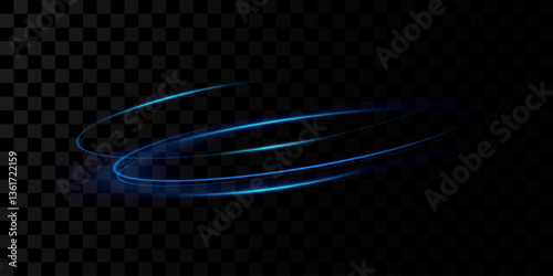 Blue neon ring. Glowing circle. Glow effect. Round light frame. abstract light lines of movement and speed.