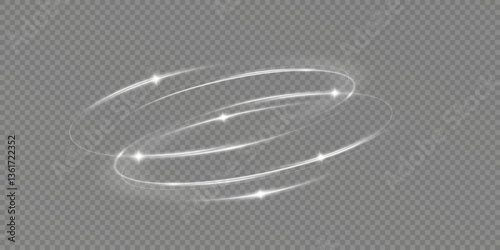 Glowing white spiral. Speed ​​abstract lines effect. Rotating shiny rings. Glowing circular lines. Glowing ring trail. Vector.	