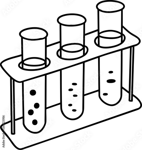 A simple illustration of three test tubes on a stand, showcasing varying liquid levels and contents, representing a laboratory setting.