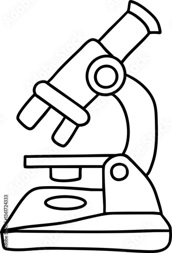 A simple illustration of a microscope, showcasing its essential components and structure in a clear, outlined design.