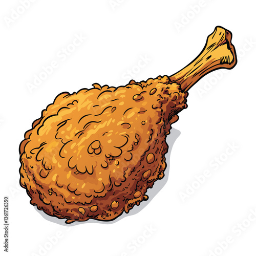 Create a bold, vector illustration of a crispy fried duck leg, emphasizing texture and juicy details with strong, impactful lines.