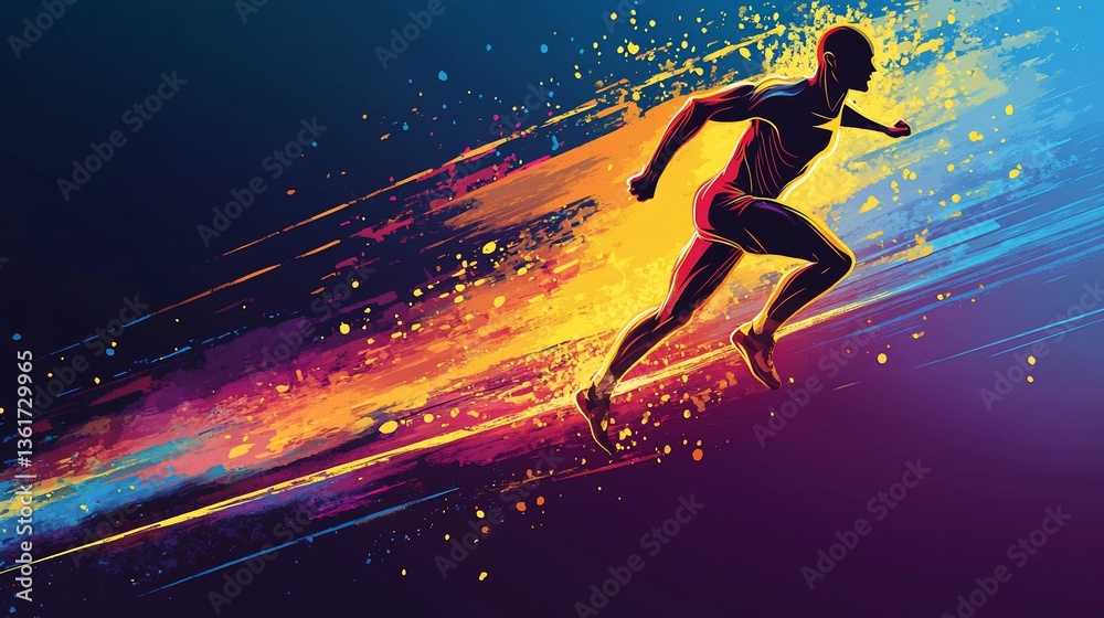 Fototapeta premium Dynamic Runner in Abstract Style: Colorful Motion and Energetic Illustration