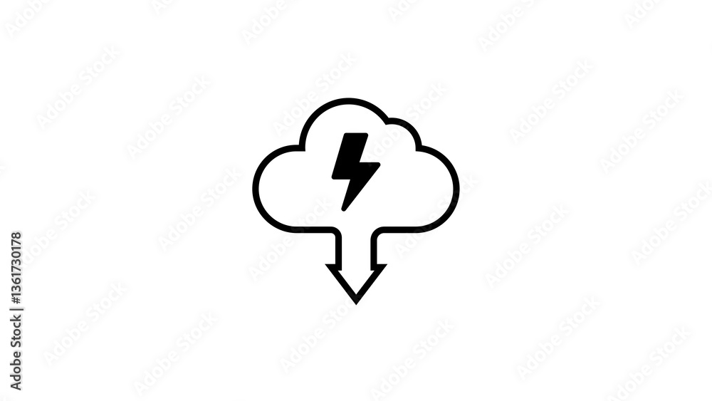 Cloud with lightning bolt and downward arrow representing a storm or weather phenomenon. Cloud with lightning bolt and downward arrow representing a storm or weather phenomenon.