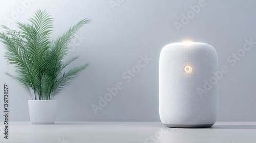 Modern white smart speaker on a table