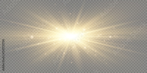 Glowing golden star.
Solar flare on a transparent background.