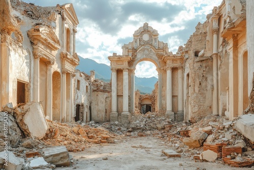 Ruins of a Historic Building, archeological antiquity collapse, culture relic heritage photo