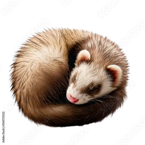 A ferret curled up sleeping peacefully.