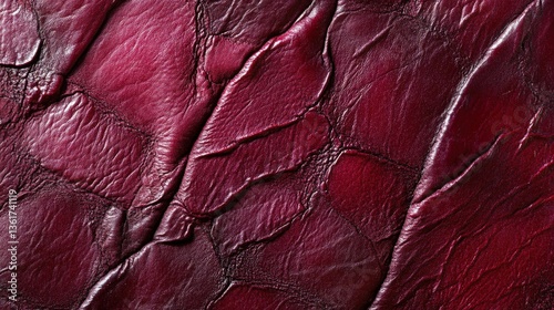 Rich maroon leather texture. Deep cracks and crevices create a striking, intricate pattern. A study in tactile detail