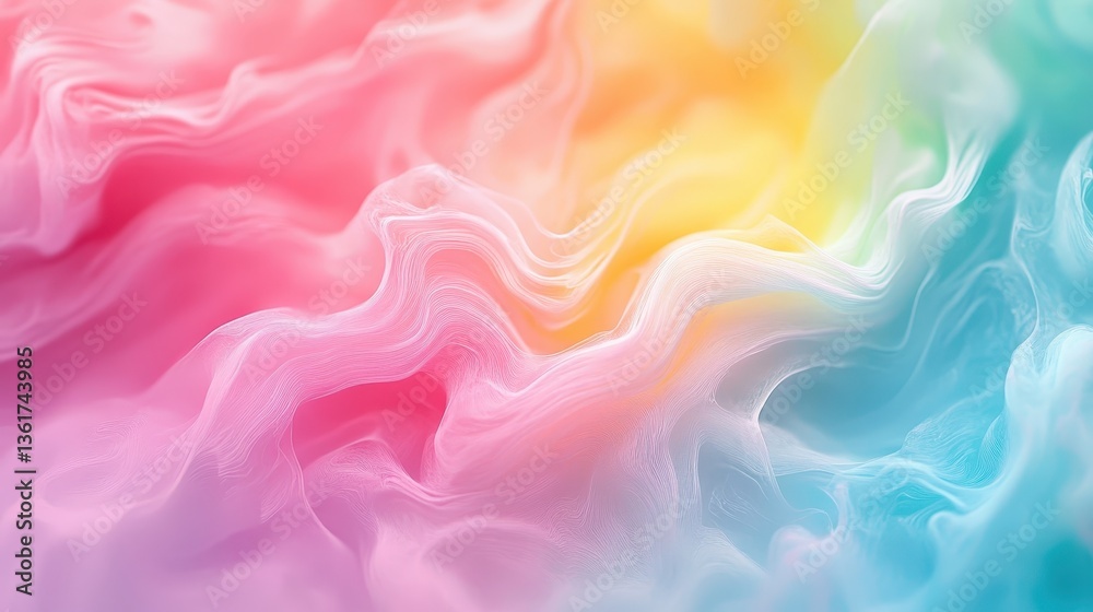 Obraz premium Dreamy pastel waves create a vibrant, abstract 3D landscape. Soft pinks, yellows, and blues blend for a mesmerizing, inviting feel