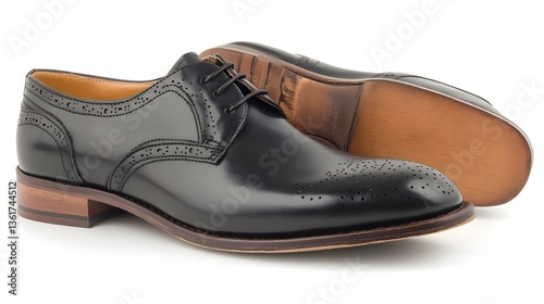 Wallpaper Mural Elegant Black Leather Brogue Shoes, Formal Footwear, Classic Mens Style Torontodigital.ca