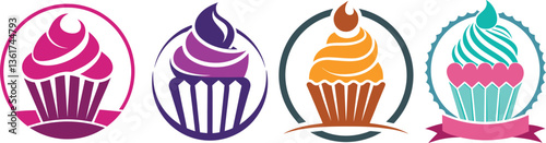 Cupcake logo design collection set