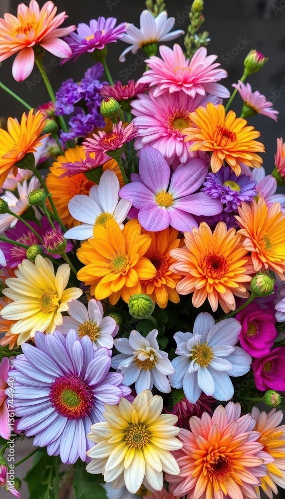 Vibrant bouquet of diverse blooms in full bloom, marigold, blossom