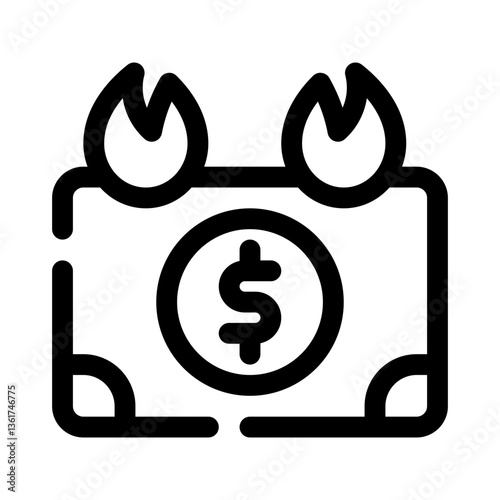 Dollar Bill on Fire line icon